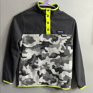 Lands' End Kids Gray Camo Fleece Pullover with Neon Accents